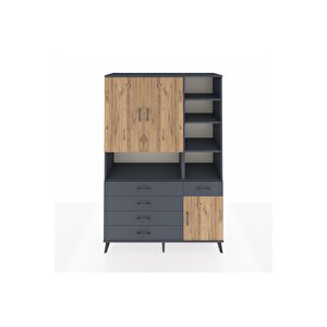 Hyperion Dolap 8 Raflı 5 Çekmeceli 3 Kapaklı 132x44x195 Antrasit-çam/antrasit