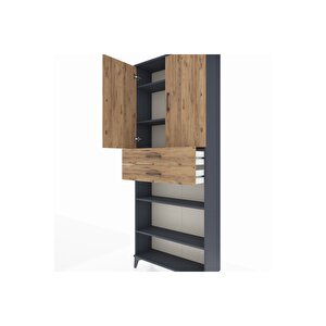 Arges Dolap 5 Raflı 2 Çekmeceli 2 Kapaklı 88x30x221 Antrasit-çam