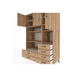 Kronos Dolap 9 Raflı 6 Çekmeceli 3 Kapaklı 132x59x195 Çam-çam/çam