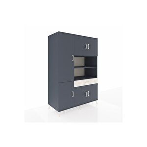 Kronos Dolap 10 Raflı Tek Çekmeceli 6 Kapaklı 132x59x195 Antrasit-antrasit/aytaşı