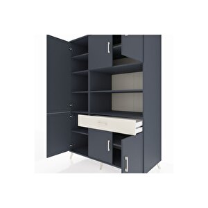 Kronos Dolap 10 Raflı Tek Çekmeceli 6 Kapaklı 132x59x195 Antrasit-antrasit/aytaşı