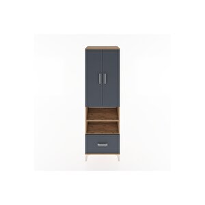 Hyperion Dolap 5 Raflı Tek Çekmeceli 2 Kapaklı 60x44x195 Çam-antrasit