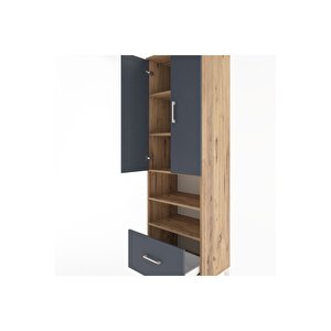 Hyperion Dolap 5 Raflı Tek Çekmeceli 2 Kapaklı 60x44x195 Çam-antrasit