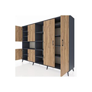 Hyperion Dolap 13 Raflı 6 Kapaklı 220x44x163 Antrasit-çam/antrasit