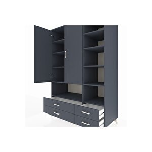 Kronos Dolap 10 Raflı 4 Çekmeceli 2 Kapaklı 132x59x195 Antrasit-antrasit/antrasit