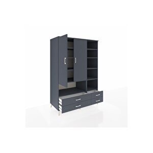 Kronos Dolap 10 Raflı 4 Çekmeceli 2 Kapaklı 132x59x195 Antrasit-antrasit/antrasit