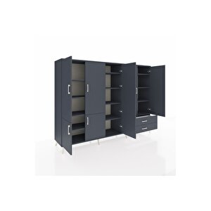 Hyperion Dolap 12 Raflı 2 Çekmeceli 7 Kapaklı 220x44x163 Antrasit-antrasit