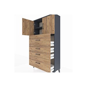 Arges Dolap 2 Raflı 4 Çekmeceli 2 Kapaklı 88x30x163 Antrasit-çam