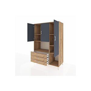 Kronos Dolap 6 Raflı 3 Çekmeceli 3 Kapaklı 132x59x195 Çam-antrasit/çam