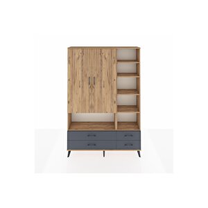 Arges Dolap 10 Raflı 4 Çekmeceli 2 Kapaklı 132x30x195 Çam-çam/antrasit