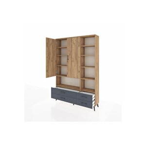 Arges Dolap 10 Raflı 4 Çekmeceli 2 Kapaklı 132x30x195 Çam-çam/antrasit