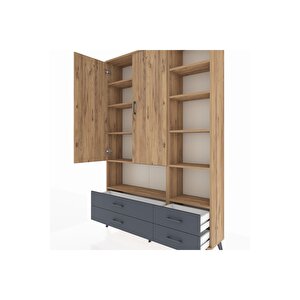 Arges Dolap 10 Raflı 4 Çekmeceli 2 Kapaklı 132x30x195 Çam-çam/antrasit
