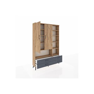 Arges Dolap 10 Raflı 4 Çekmeceli 2 Kapaklı 132x30x195 Çam-çam/antrasit