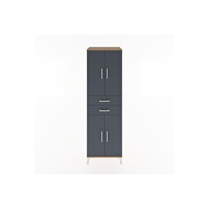 Hyperion Dolap 4 Raflı 2 Çekmeceli 4 Kapaklı 60x44x195 Çam-antrasit