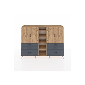 Hyperion Dolap 10 Raflı 6 Çekmeceli 4 Kapaklı 220x44x163 Çam-çam/antrasit