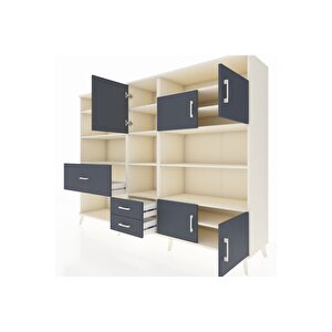 Hyperion Dolap 13 Raflı 3 Çekmeceli 5 Kapaklı 220x44x163 Aytaşı-antrasit
