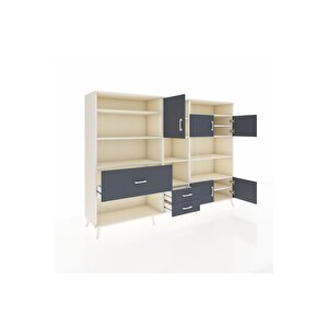 Hyperion Dolap 13 Raflı 3 Çekmeceli 5 Kapaklı 220x44x163 Aytaşı-antrasit