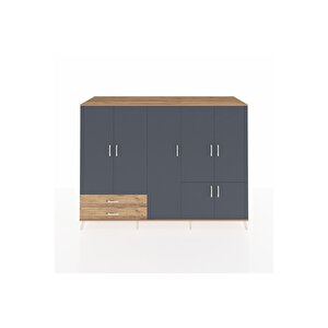 Kronos Dolap 12 Raflı 2 Çekmeceli 7 Kapaklı 220x59x163 Çam-antrasit/çam