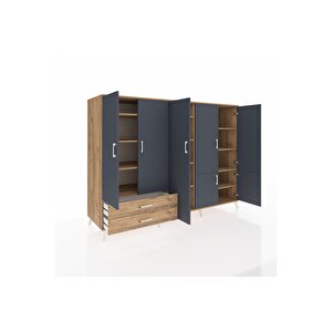 Kronos Dolap 12 Raflı 2 Çekmeceli 7 Kapaklı 220x59x163 Çam-antrasit/çam