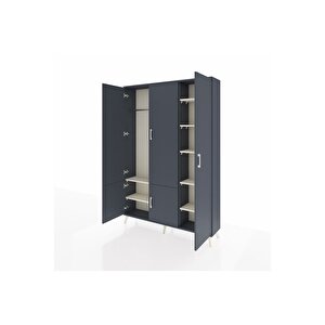 Arges Dolap 7 Raflı 5 Kapaklı Tek Askılı 132x30x195 Antrasit-antrasit/aytaşı