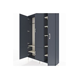 Arges Dolap 7 Raflı 5 Kapaklı Tek Askılı 132x30x195 Antrasit-antrasit/aytaşı