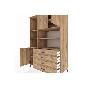 Kronos Dolap 8 Raflı 4 Çekmeceli 3 Kapaklı 132x59x195 Çam-çam/çam