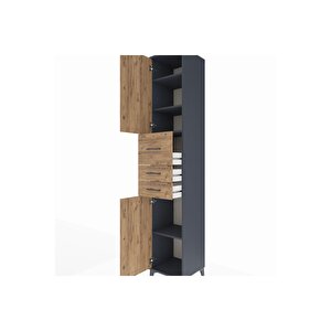 Hyperion Dolap 4 Raflı 3 Çekmeceli 2 Kapaklı 44x44x243 Antrasit-çam