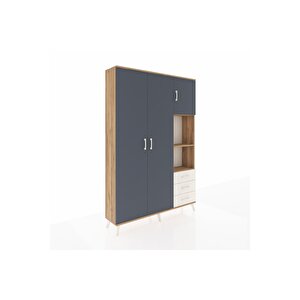 Arges Dolap 5 Raflı 3 Çekmeceli Tek Askılı 132x30x195 Çam-antrasit/aytaşı
