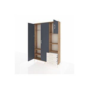 Arges Dolap 5 Raflı 3 Çekmeceli Tek Askılı 132x30x195 Çam-antrasit/aytaşı