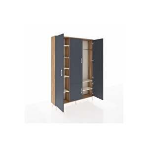 Arges Dolap 7 Raflı 5 Kapaklı Tek Askılı 132x30x195 Çam-antrasit/aytaşı