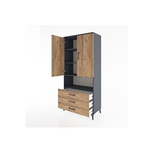 Hyperion Dolap 4 Raflı 3 Çekmeceli 2 Kapaklı 88x44x195 Antrasit-çam