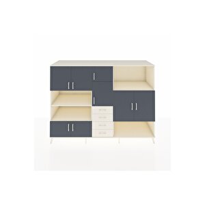 Kronos Dolap 10 Raflı 4 Çekmeceli 8 Kapaklı 220x59x163 Aytaşı-antrasit/aytaşı
