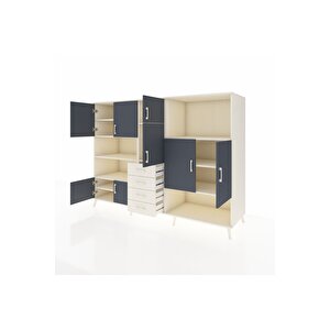 Kronos Dolap 10 Raflı 4 Çekmeceli 8 Kapaklı 220x59x163 Aytaşı-antrasit/aytaşı