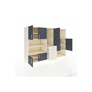 Kronos Dolap 10 Raflı 4 Çekmeceli 8 Kapaklı 220x59x163 Aytaşı-antrasit/aytaşı