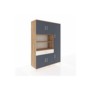 Hyperion Dolap 10 Raflı Tek Çekmeceli 6 Kapaklı 132x44x195 Çam-antrasit/aytaşı