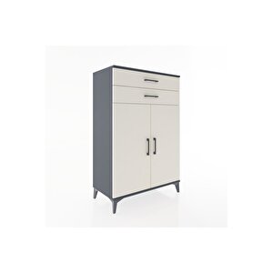 Hyperion Dolap 2 Raflı 2 Çekmeceli 2 Kapaklı 88x44x134 Antrasit-aytaşı