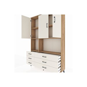 Arges Gardrop 6 Raflı 6 Çekmeceli 3 Kapaklı 132x30x195 Çam-aytaşı