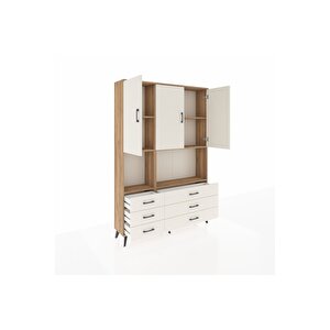 Arges Gardrop 6 Raflı 6 Çekmeceli 3 Kapaklı 132x30x195 Çam-aytaşı