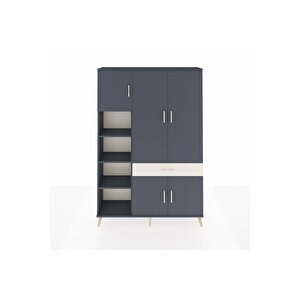 Arges Dolap 8 Raflı Tek Çekmeceli 5 Kapaklı 132x30x195 Antrasit-antrasit/aytaşı