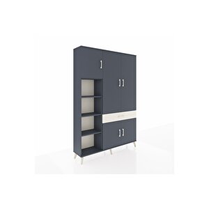 Arges Dolap 8 Raflı Tek Çekmeceli 5 Kapaklı 132x30x195 Antrasit-antrasit/aytaşı