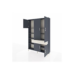 Arges Dolap 8 Raflı Tek Çekmeceli 5 Kapaklı 132x30x195 Antrasit-antrasit/aytaşı