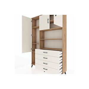 Arges Gardrop 7 Raflı 4 Çekmeceli 3 Kapaklı 132x30x195 Çam-aytaşı