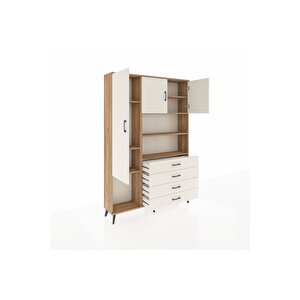 Arges Gardrop 7 Raflı 4 Çekmeceli 3 Kapaklı 132x30x195 Çam-aytaşı