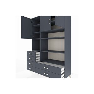 Hyperion Gardrop 9 Raflı 6 Çekmeceli 3 Kapaklı 132x44x195 Antrasit-antrasit