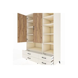 Kronos Dolap 10 Raflı 4 Çekmeceli 2 Kapaklı 132x59x195 Aytaşı-çam/aytaşı