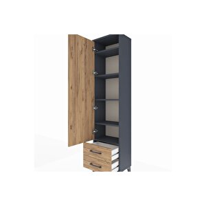 Arges Dolap 5 Raflı 2 Çekmeceli Tek Kapaklı 44x30x182 Antrasit-çam
