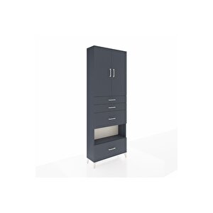 Arges Dolap 4 Raflı 4 Çekmeceli 2 Kapaklı 88x30x243 Antrasit-antrasit