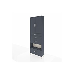 Arges Dolap 4 Raflı 4 Çekmeceli 2 Kapaklı 88x30x243 Antrasit-antrasit
