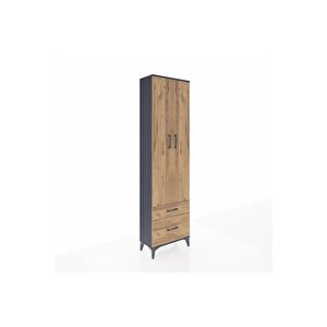 Arges Dolap 3 Raflı 2 Çekmeceli Tek Askılı 60x30x221 Antrasit-çam