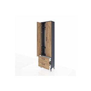 Arges Dolap 3 Raflı 2 Çekmeceli Tek Askılı 60x30x221 Antrasit-çam